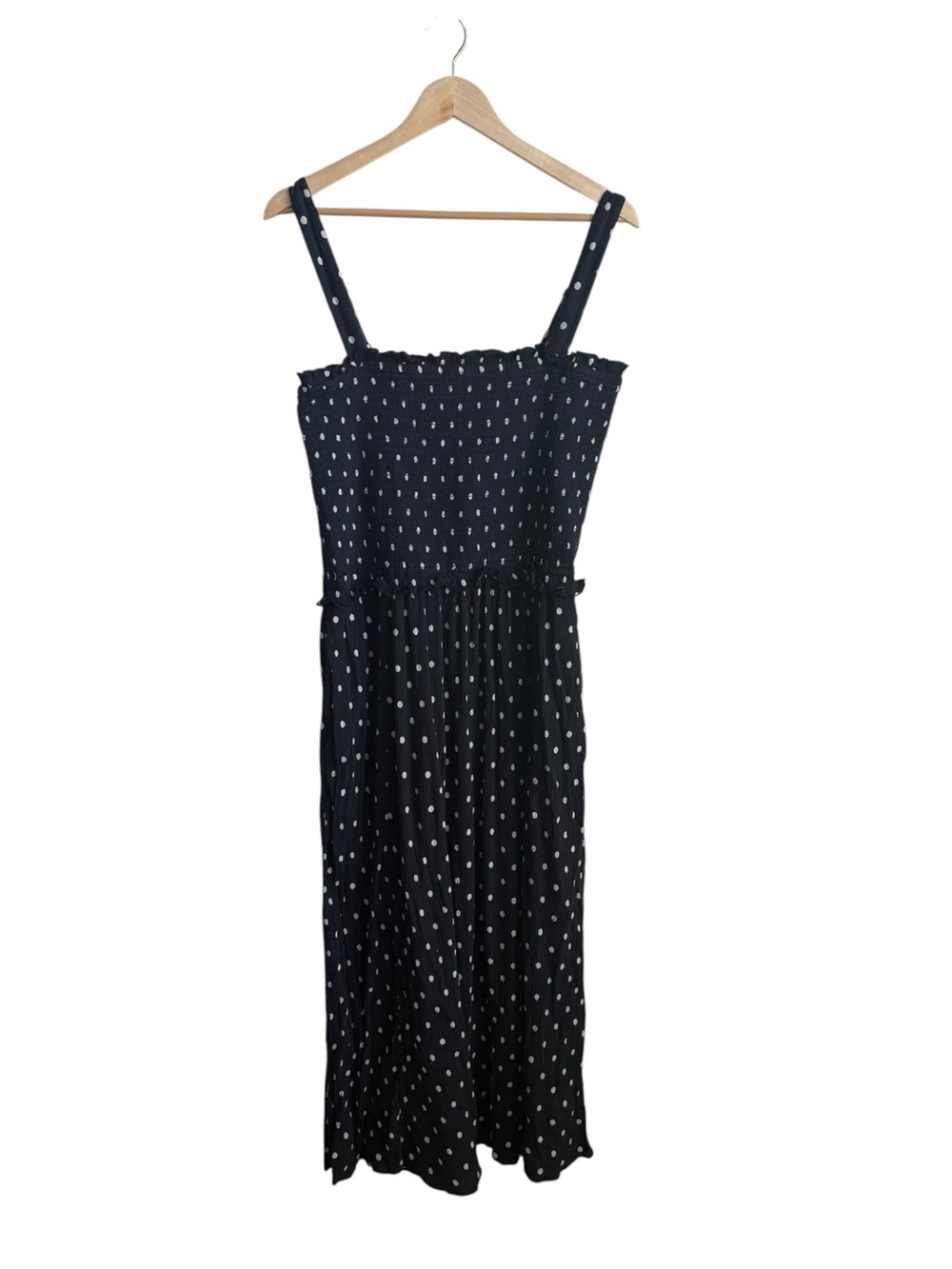 Aerie At the Barre Smocked Midi Dress Black White Polka Dot Pockets XL - Picture 4 of 15